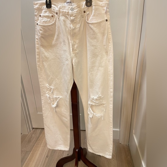 AGOLDE 90’s Jeans Mid Rise Loose Fit Vanish White Distressed Size 28 - Picture 14 of 16